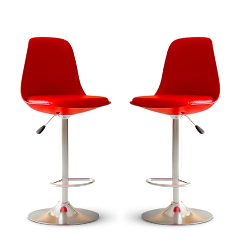 Image of DIYA Seating Solutions 360 Swivel Adjustable Height Bar Stool with Chrome Metal Base for Kitchen, Cafe | 1 Year Warranty | Leatherette Upholstery | Anti Slip with Stable Round Base- Red (Pack of 2)