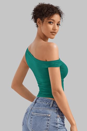 Image of London Hills Off Shoulder Tshirt for Women | Off Shoulder Top for Women Stylish | Concert Tops for Womens | Tops for Women Western | Tops for Woman | Women T-Shirts | Women's One Shoulder Top