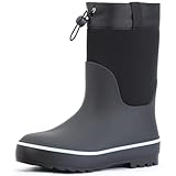 Showave Kid's Rain Boots for Boys Girls Waterproof Durable Rubber Boots Easy-on Outdoor Unisex-Child Mud Boots, Black 6 Big Kid