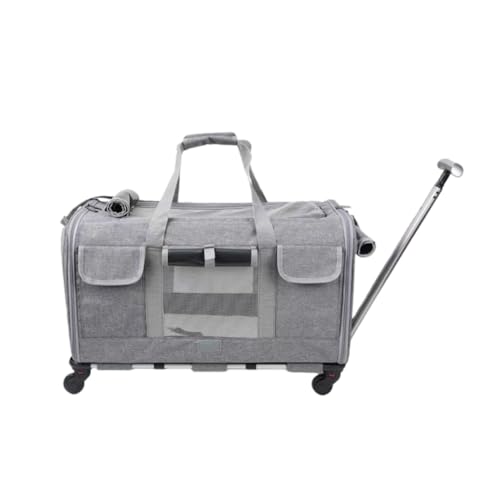 YNYNペット用旅行バッグ ペットキャリーバック 犬猫用・小型犬 大型猫 リード付 伸縮トロリー キャスター付き ペットキャリーカート 洗える 折りたたみ式 外出時に携帯でき (ライトグレー)