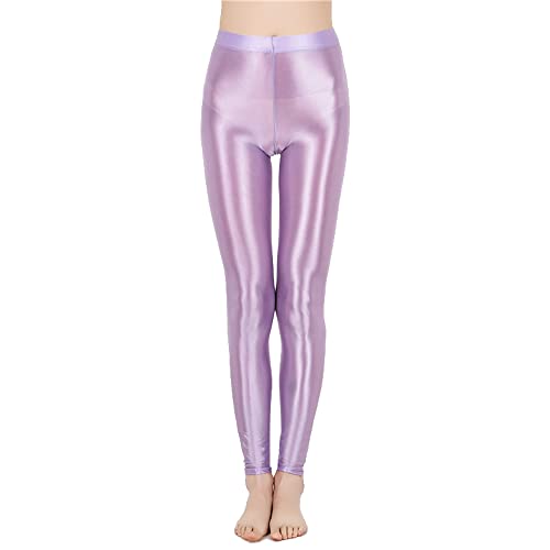 Image of cloudmall Women Sexy Semi Opaque Pantyhose Running Tights Yoga Leggings Oil Shiny Stocking