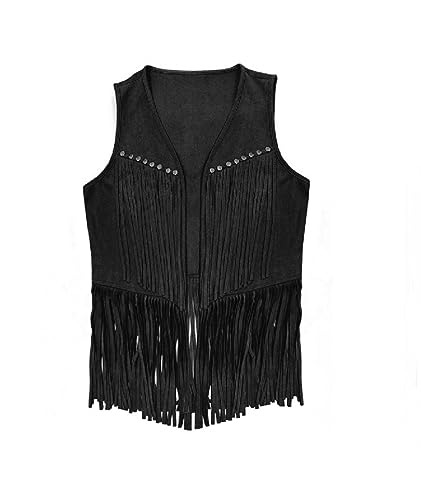 Women Vintage Western Fringe Vest Cowboy Cowgirl Clothes 70s Hippie Vest Tassel Country Concert Fringe Tops Shirts2