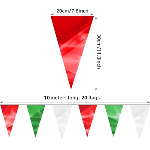 Image of 65FT White Green Red Glitter Triangle Pennant Banner Flag Metallic Bunting Fabric Garland for Christmas Italy Mexican Birthday Baby Shower Wedding Banners,New Years Winter Decor Ouruola