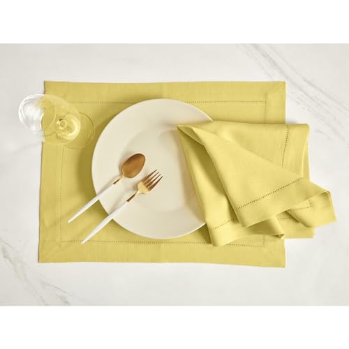 Set de 4 servilletas de lino amarillo 20 x 20 in miniatura 2