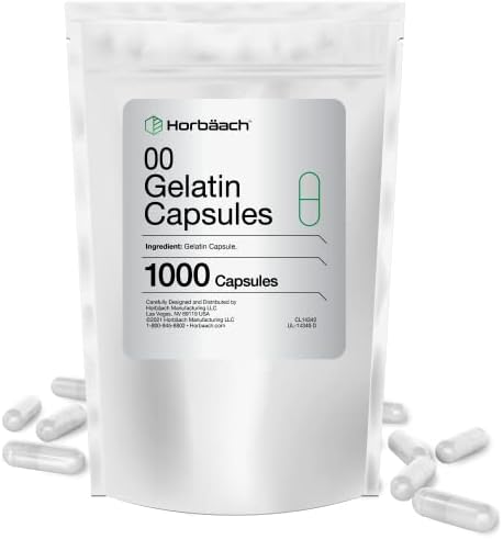 Empty Capsules Size 00 | 1000 Clear Gelatin Capsules | Resealable Bag | Non-GMO, Gluten Free | by Horbaach