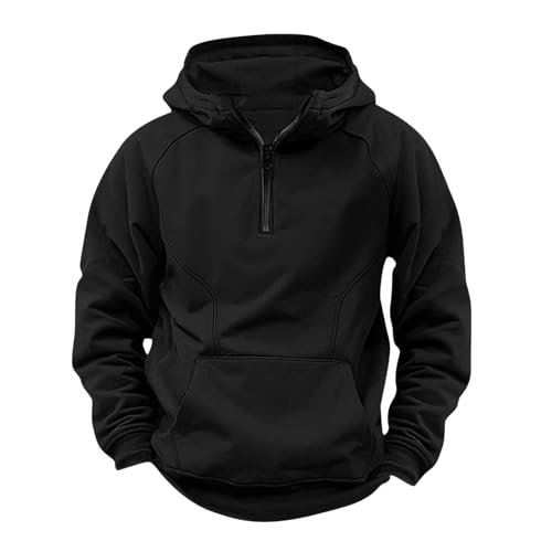 Tactical Hoodies for Men Quater-Zip Pullover Vintage Sweatshirt Fashion Casual Long Sleeve Cargo Hoodies with Pocket