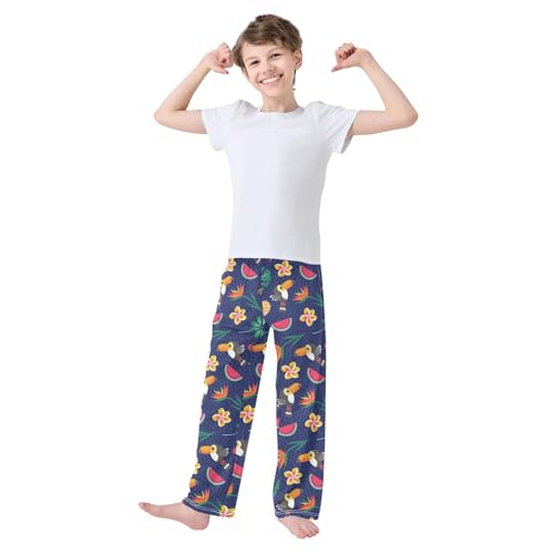 ZZKKO Tropical Toucan Pineapple Flower Boys Pants for Kids Jogger Pants with Pockets S-XL2