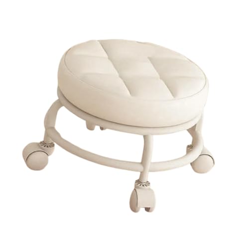 Image of CALANDIS Low Rolling Stool Round Low Height Low Roller Seat for Office Porch Playroom White | Ottomans, Footstools & Poufs | Furniture