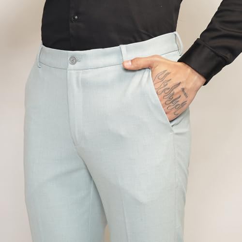 Image of SUBTRACT Men 4 Way Stretch Wrinkle Free Slim Fit Formal Trouser in with 2 Inch Flexible Waistband | Men's Trousers for Office Or Party