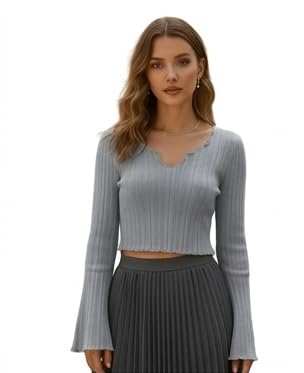 SAGUZA Women Ribbed Co-Ord Set | Full Sleeve Crop Top & Mini Skirt | Stylish Body Fit Casual Western Outfit for Women-picture-11