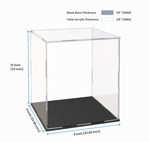 Image of Acrylic Display Case for Collectibles and Toys, Versatile Clear Acrylic Display Box with Black Base for Action Figures and Trophy, 9x9x13-inch