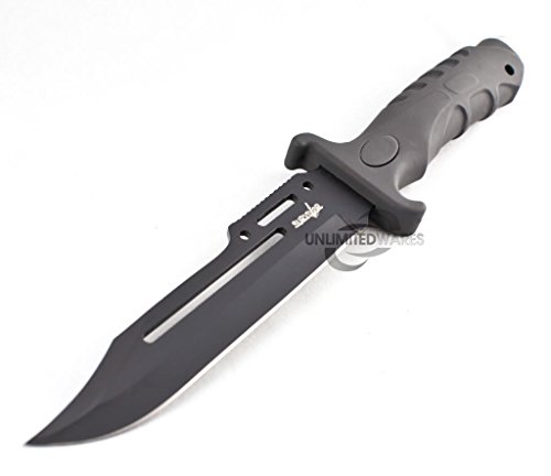 Survivor Outdoor HK-1036S Fixed Blade Outdoor Knife, Black Straight Edge Blade, Black Rubber Handle, 10-1/2-Inch Overall