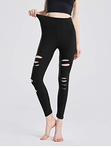 Larora Ripped Leggings For Womens, High Waisted Leggings For Women, Cutout Workout Running Fabletics Yoga Pants Suitable For Athletic,Tummy Control (Black, Medium) #TOP3