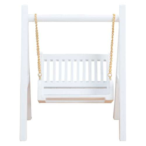 Wakauto 1:12 Scale Miniature Swing for Dollhouse - Vintage White Wooden Porch Swing, Micro Doll House Furniture & Accessory, Mini Garden/Backyard...