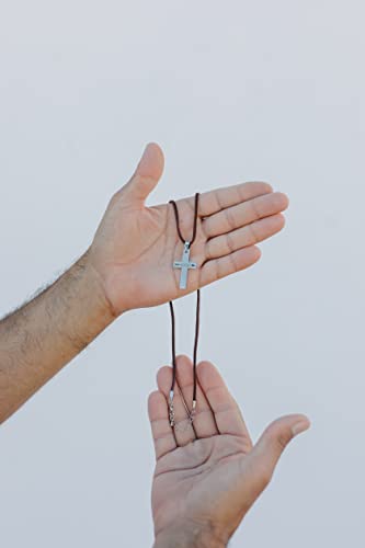 Begenuine Store Cross Necklace For Men Silver Color Steel, Easter Gift, Leather Cord Stainless Steel, God Is Greater Than The Highs And Lows, Baptism Gift #TOP6
