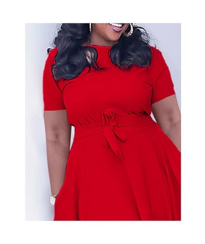 Image of SOMTHRON Women's Casual 3 /4 Sleeve Long Maxi Dress A-Line Flared Solid Wrap Tie Waist Swing Dresses