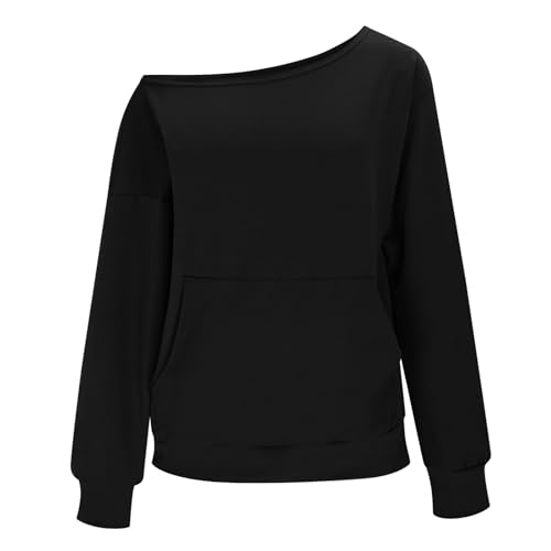 Sweatshirt for Women Trendy Off the Shoulder Sweatshirts Oversized Long Sleeve Sweater Fall Travel Outfits with Pocket3