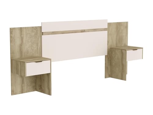 Vente-unique Tête de lit Extensible avec chevets - 140/160 cm - Coloris : Naturel et Ivoire - PARATI