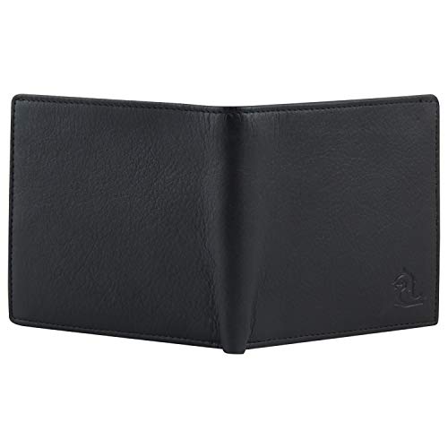 Image of KARA Black Men's Nappa Leather Bifold Wallet | Slim Genuine Leather Wallet with 8 Card Holder Slots | Compact Everyday Wallet for Office, Travel, Gifting and Daily Use | A Great Gift for Him
