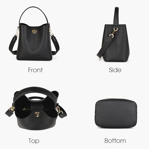 Image of DONNAIN Genuine Leather Bucket Tote Bag for Women, Small Crossbody Bag and Trendy Shoulder Bag with Adustable Strap | Genuine Leather