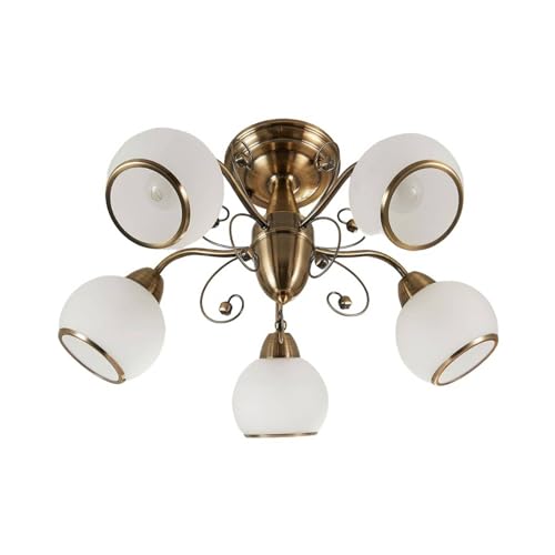 Lindby Deckenlampe Glas Metall altmessing, Deckenleuchte Ø 59 cm 5x E14 max. 40W ohne Leuchtmittel Wohnzimmerlampe Schlafzimmer Flur Büro
