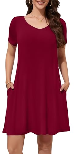 Image of WEACZZY Summer Dresses for Women 2026 V-Neck Casual T Shirt Dress Loose Short Sleeve Flowy Dresses with Pockets