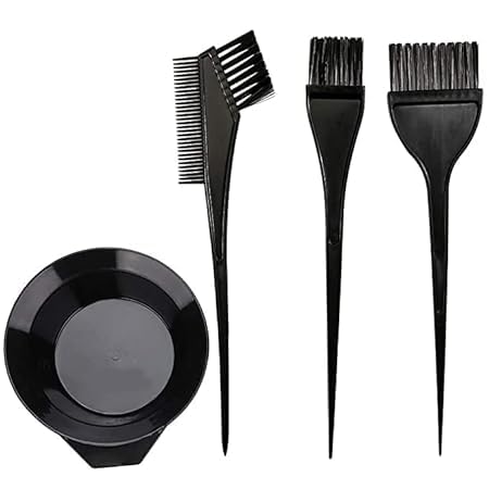 Image of Professional Hair Coloring Dyeing Kit with Mixing Bowl and 3 Application Brushes, Black
