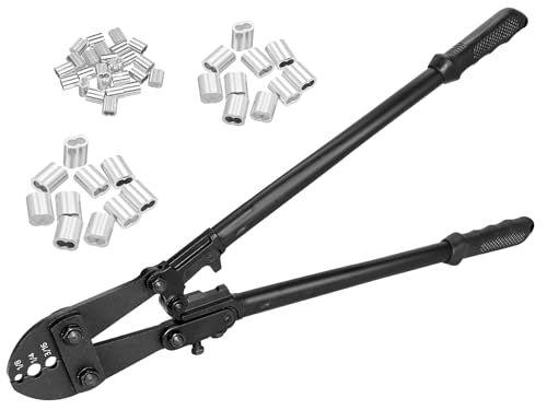 Fologtoo Outil à sertir câble métallique 3,2–6,35 mm, outil de sertissage manuel robuste et lourd avec 40 pièces manchons en aluminium, pour pêche,...