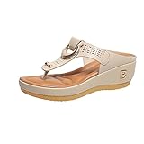 JITUUE Bunion Corrector Sandals for Women Platform Flat Sandals PU Leather Outdoor Summer Beach Sandals Slippers(cream-colored,US 8.5