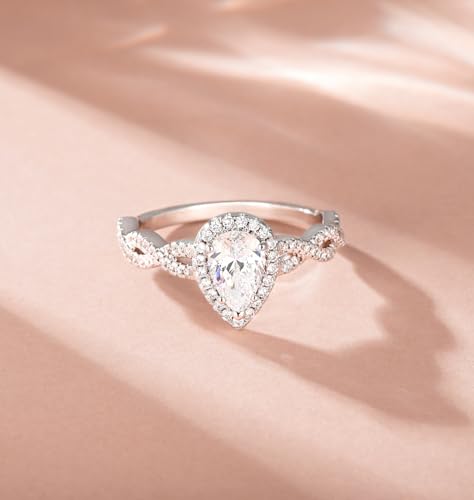 TIGRADE 1.5CT Engagement Ring for Women Teardrop Cubic Zirconia Wedding Band Halo Twisted Pear CZ Promise Anniversary Ring Size 3-123