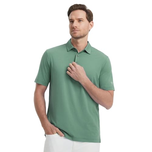 M MAELREG Mens Polo Shirts Short Sleeve Moisture Wicking Jacquard Casual Business Golf Shirts for Men Dry Fit Beryl Green - Image 2