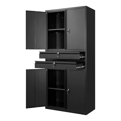 Image of Yizosh Metal Garage Storage Cabinet with Locking Doors and Adjustable Shelves, 71 inch Tool Storage Cabinet with 2 Drawer for Garage,Warehouse