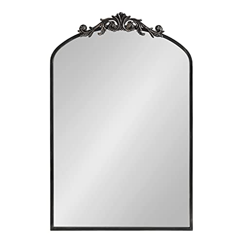 Image of Kate and Laurel Arendahl Traditional Arch Mirror, 24 x 36, Antique Black, Baroque Inspired Wall Decor