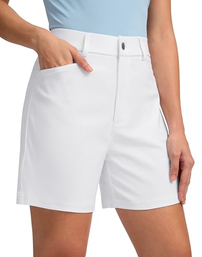 G Gradual 5' Women'S Golf Shorts Stretchy Lightweight Outdoor Hiking Shorts With Pockets Shorts For Women Casual Summer, White, Medium