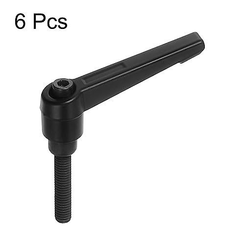 Image of HARFINGTON 6pcs Adjustable Clamping Lever Handles M6 x 40mm Male Thread Bolt Knobs Rotating Screw Locking Quick Release Ratchet Push Button Handle, Black