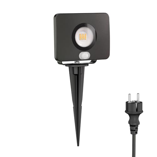 ledscom.de LED Gartenstrahler Wega mit Erdspieß für außen mit Bewegungsmelder, schwarz 11,32W 880lm weiß