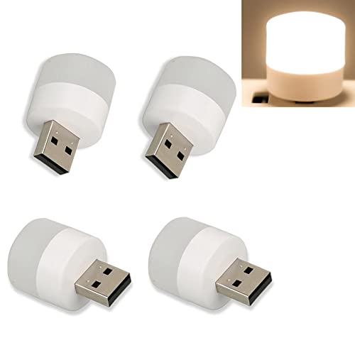 Pack De 4 Mini Veilleuse USB, Lampe De Prise De Lampe De Nuit LED, Lampe USB LED Portable, Pour Chambre, Voyage, Travail, Étude, Chambre D'enfant, Blanc,Warm white Cover