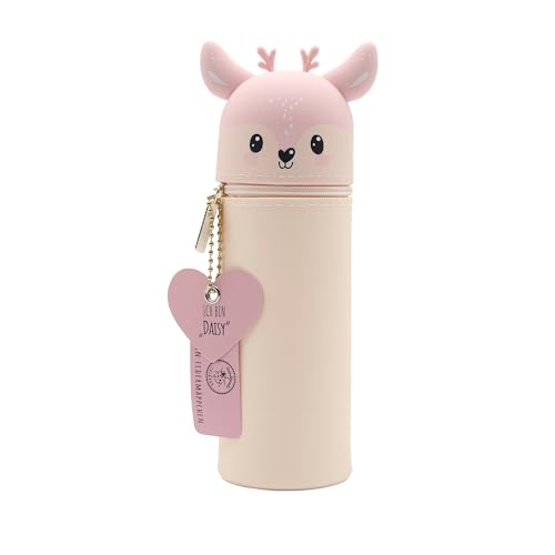 Lulubug Silikon Federmäppchen - REH Daisy | Federtasche aus weichem Silikon für Stifte | Federmappe und Stiftehalter | Mäppchen Tiere Schlampermäppchen