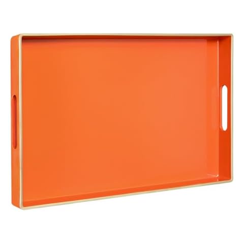 MAONAME Orange Serving Tray with Handles, Modern Decorative Tray for Coffee Table, Plastic Rectangular Tray for Ottoman, Bathroom, Halloween Decor, 15.8” x 10.2” x1.4 Cover