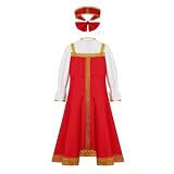 Jydiazi Disfraz tradicional ruso para niña con bordado dorado - Cosplay - y celebraciones rojo 158-164