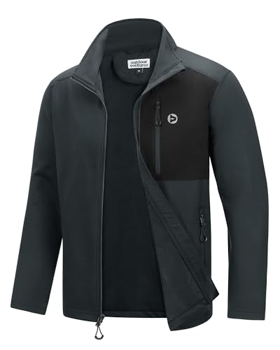 Outdoor Ventures Herren Sportjacke Leichte Funktionsjacke Übergangsjacke Fleecejacke mit 5 Taschen Freizeitjacke Trainingsjacke für Freizeit und Outdoor Dunkelgrau/schwarz S