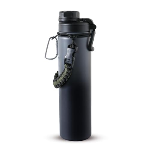 The Better Home Scout Series Insulated Water Bottle 720ml |Thermos Stainless Steel Water Bottle|Vacuum Insulated Flask with Rope & Carabiner|Hot & Cold Water Bottle for Travel & Adventure|Black-Grey