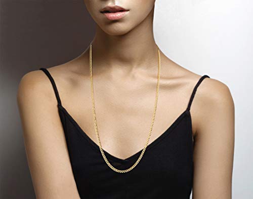 Miabella Italian Solid 18k Gold Over 925 Sterling Silver 3.5mm Diamond Cut Cuban Link Curb Chain Necklace for Women, Made in Italy3