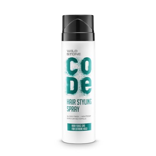 Wild Stone CODE Non Sticky Hair Spray for Men, 200ml|Non Greasy|Strong Hold|Quick Drying|No Sulphate|Paraben Free Hair Spray|Glossy Finish