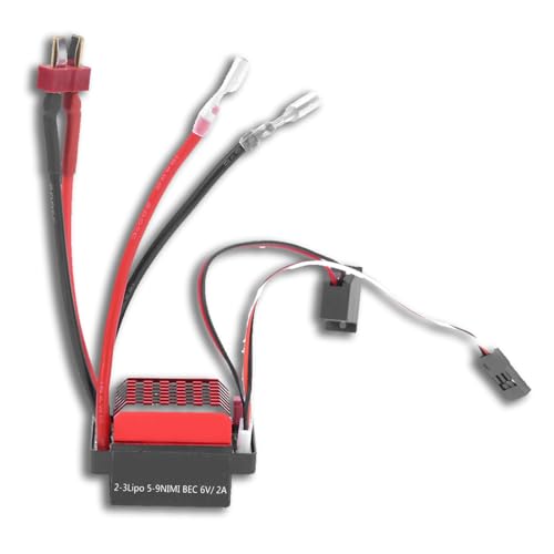 equlup 360A Electronic Speed Controller, RC Crawler Car Bidirectional Brushed ESC Engine Spare Parts Remote Control Equipment for 1/10 RV Overland Car Short Truck (T-Type Plug)