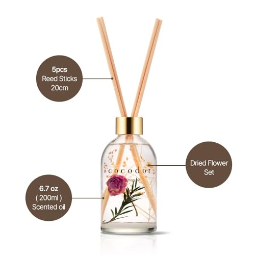 COCODOR Herbarium Reed Diffuser/Pure Cotton/6.7oz(200ml)/ Fragrance Scent Essential Oil Stick Diffuser Set for Bedroom Bathroom Home Décor