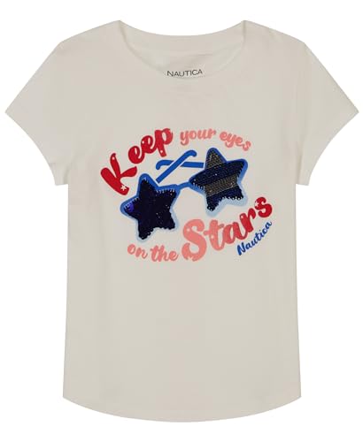Image of Nautica Girls Short Sleeve Legacy T-Shirt with Flip Sequin Design, Cotton Tee with Tagless Interior