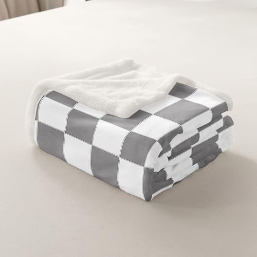 Image of Erosebridal Gray Checkered Sherpa Blanket Queen 90 inchX90 inch White Grey Checkerboard Grid Fleece Bed Blanket,Geometric Buffalo Plaid Throw Blanket for Kids Boys Teen Adults Men Gingham Fuzzy Blanket