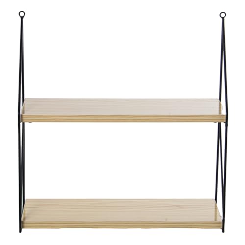 Étagère murale bois de hêtre véritable et cadre métal noir géométrique