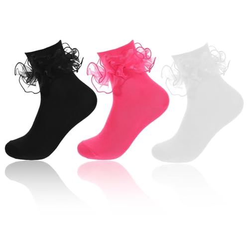 Women Big Ruffle Socks Double Lace Frilly Ankle Socks Turn Cuff Cotton Sock Cute Princess Dress Ruffle Bobby Sock for Women Girls